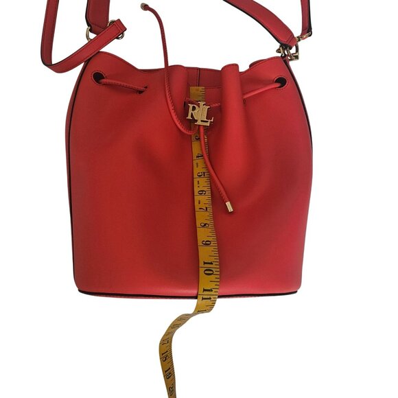 Lauren Ralph Lauren Leather Large Andie Drawstring Bag, Red NWOT - Picture 8 of 16